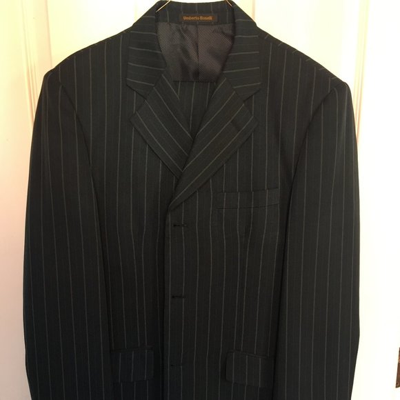 Bonelli Three-Button Blue Pinstripe Suit with Waistcoat - Picture 1 of 6